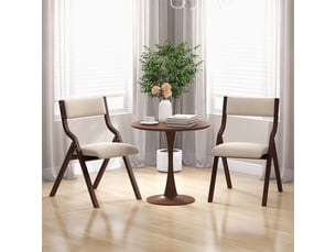 Ensemble de 2 chaises de salle à manger pliantes, chaises de table en bois avec siège rembourré, dossier en tissu de lin (marron)