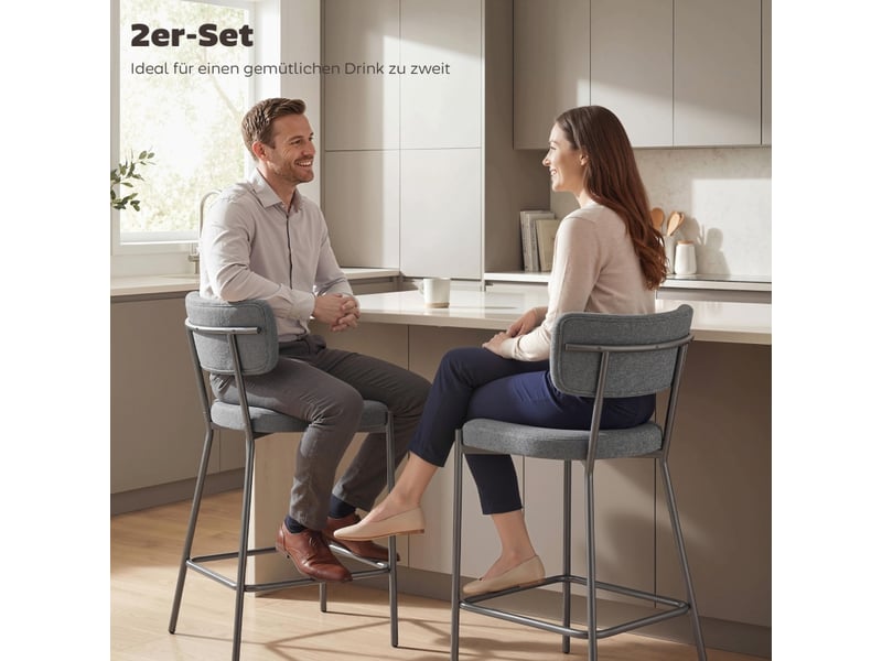  Lot de 2 tabourets de bar avec dossier courbé - lpospi - assise rembourrée, repose-pieds, polyester - gris  - Conforama C