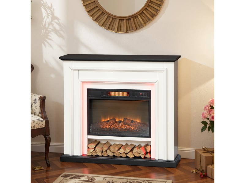  Cheminée électrique 1800 w noire, effet flamme 3d et éclairage led rgb, 105 x 27 x 97 cm  - Conforama C