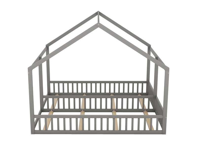  Lit cabane double enfant avec 2 couchages 90 x 200 cm côte à côte et barrières, pin et mdf, gris Fay Lum - Conforama E