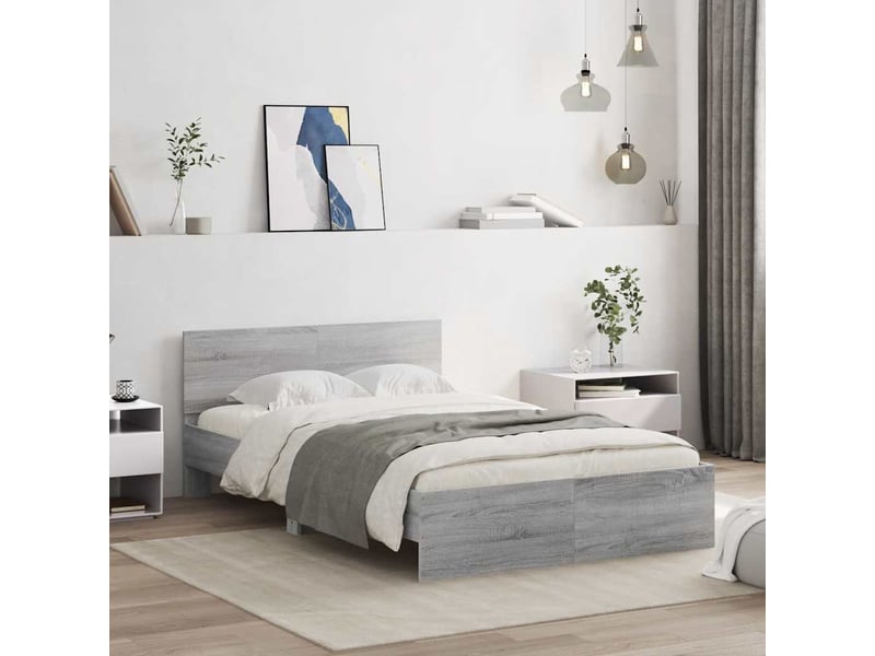 Lit double- lit adulte -  cadre de lit avec tête de lit et led sonoma gris 120x190 cm  - Conforama C