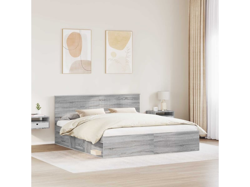 Lit double- lit adulte - cadre de lit gris sonoma 180 x 200 cm pin massif - Conforama B