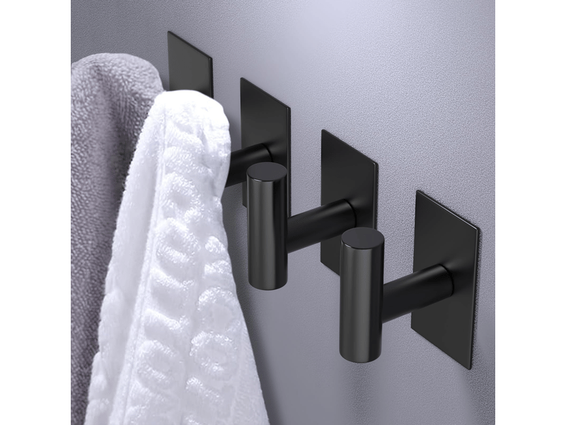  Deux crochets de salle de bain adhésifs, sans perçage, pour suspendre les vêtements, adaptés aux cuisines, salles de et armoires, noir  - Conforama B