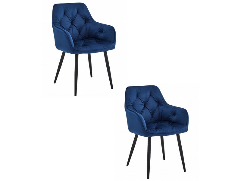 Family chaise jork - velours bleu marinepieds noirs x 2  - Conforama A