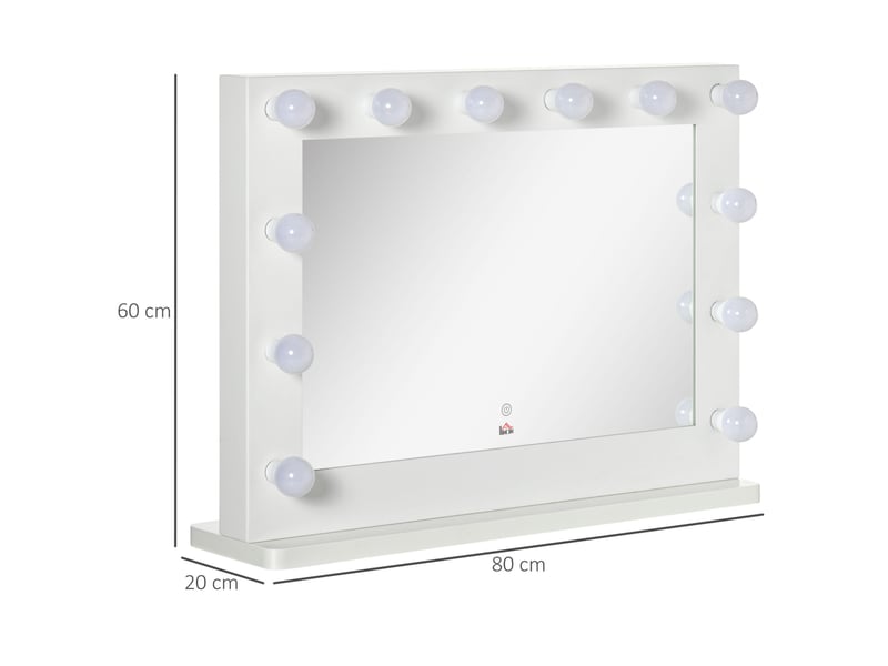  Miroir hollywood 80x60 cm à led, interrupteur tactile, fonction mémoire, métal blanc  - Conforama E