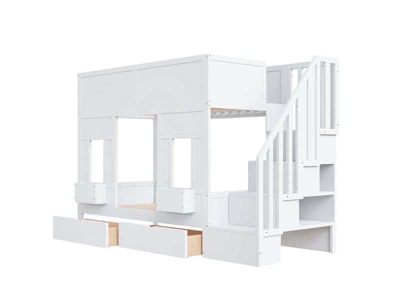  Lit mezzanine enfant,90x200 cm,avec escalier et rangements,mdf,blanc  - Conforama D