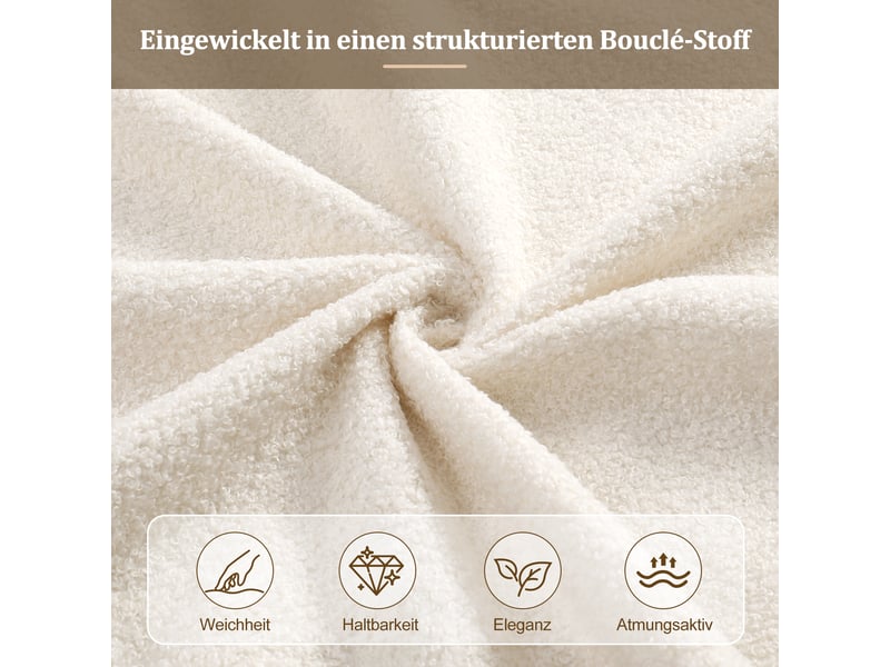 Lit double rembourré 180x200 cm en bouclé beige avec tête de lit capitonnée et sommier à lattes Morn Vibe - Conforama D