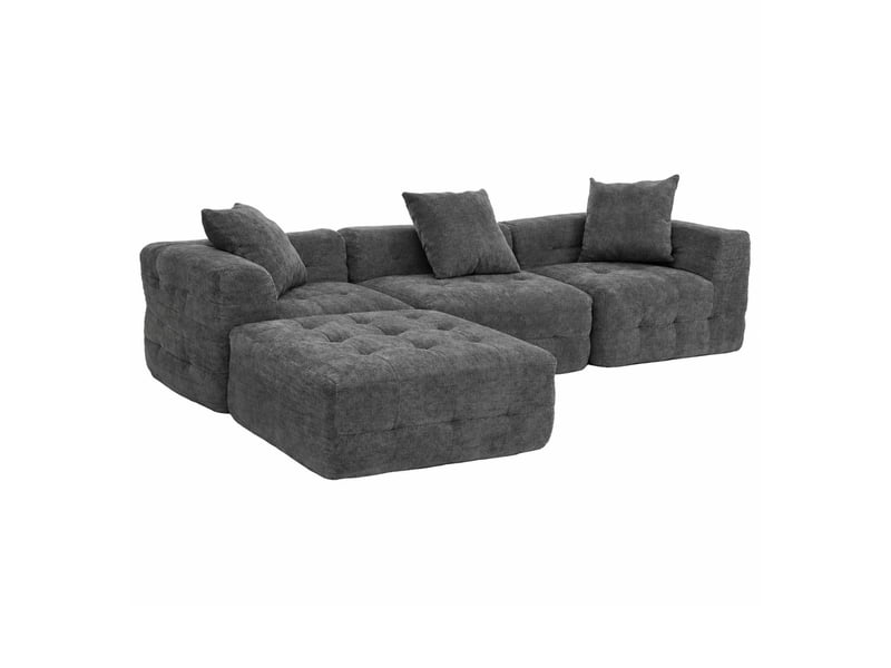  Canapé hwc-r33, canapé 3 places, canapé rembourréde détente, tissutextile (340 gm²) 270 cm - gris foncé  - Conforama A