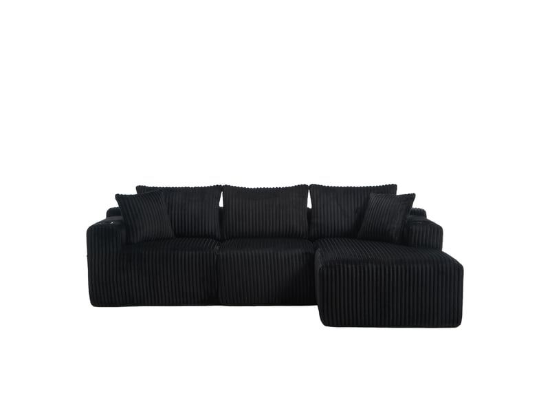 Canapé d’angle réversible 3 places en velours côtelé noir, 257 cm, sans montage W2845S00162 - Conforama A