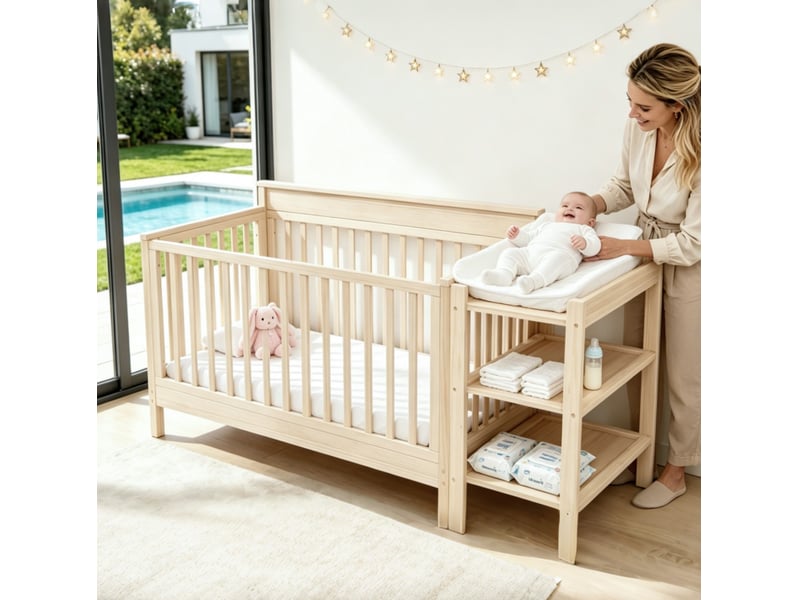  Lit enfant 140x70 cm, évolutif 3-en-1 et hauteur réglable, en bois, naturel, sans matelas  - Conforama B