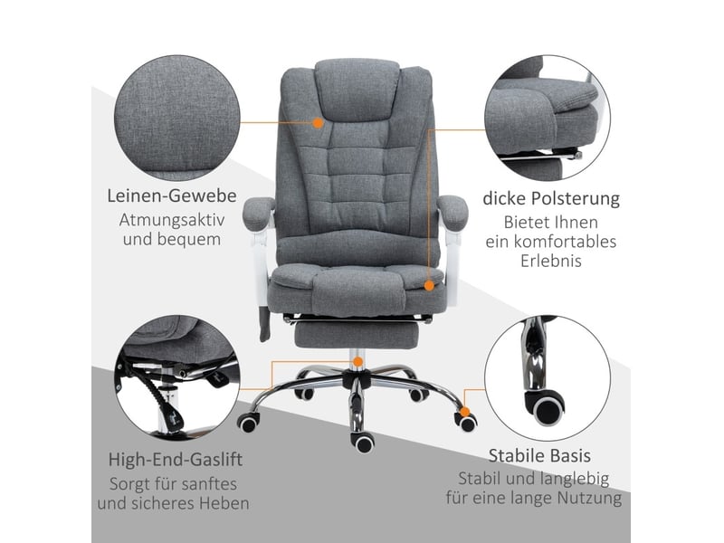  Fauteuil de bureau gris avec massage, chauffage et repose-pieds, dossier inclinable et hauteur réglable  - Conforama E