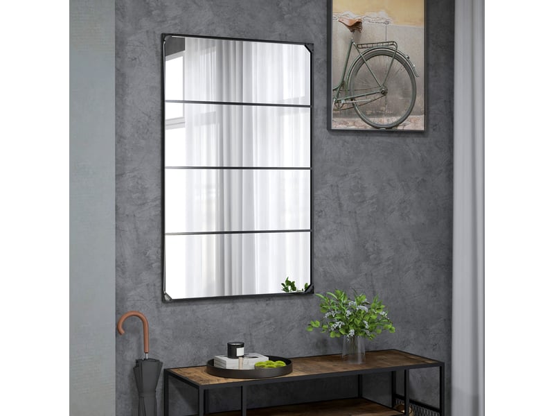  Miroir mural verrière rectangulaire style industriel, en métal noir 109 x 69 cm, horizontal ou vertical avec 4 crochets  - Conforama D