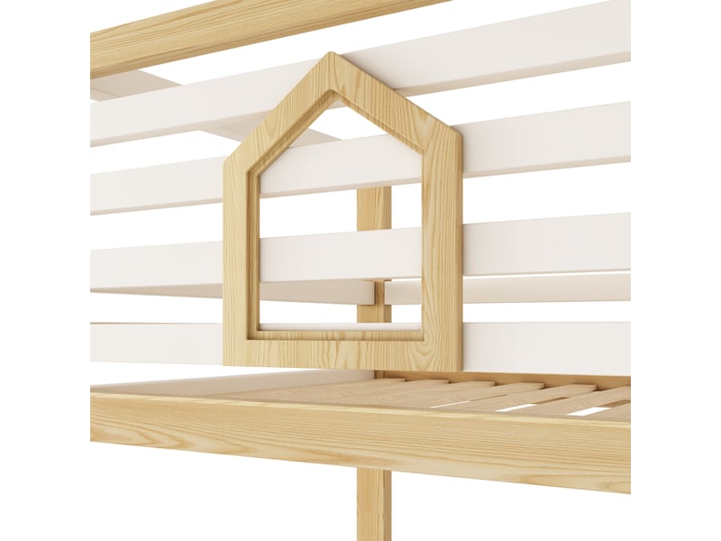 Lit superposé enfant - lit cabane enfant - rangement hydraulique - fenêtre et garde-corps - 2 couchages 90x200 cm - blanc et chêne  - Conforama D