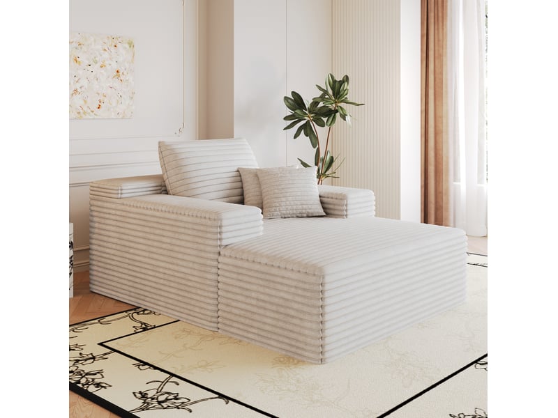  Méridienne modenvie 1 place, canapé modulaire en velours côtelé blanc, assise profonde, mousse haute élasticité, 115 x 159 x 60 cm  - Conforama E