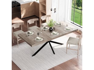 Table à manger extensible 140-180 x 80 cm avec rangement dissimulé, plateau mdf gris, pieds métal noir en x, 4 à 6 places