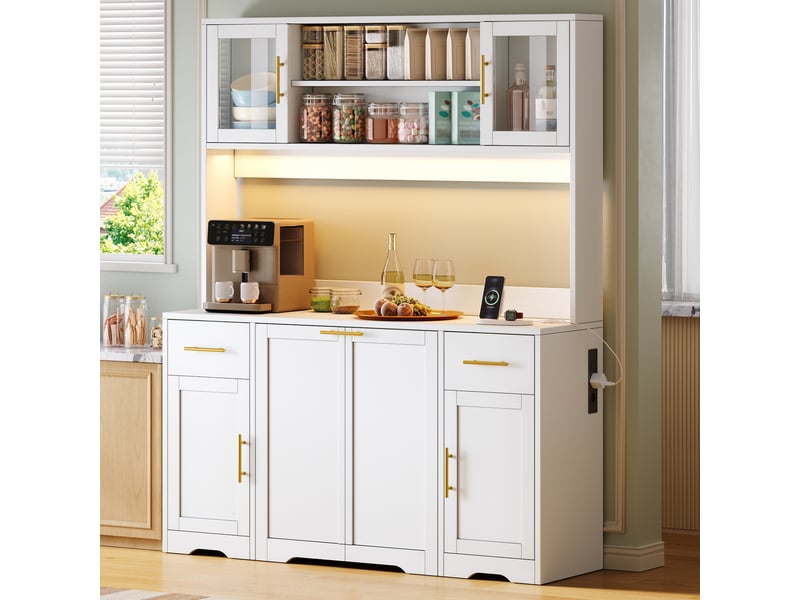  Meuble de cuisine muvano blanc avec plan de travail, double poubelle coulissante, 140 x 40 x 173 cm  - Conforama B