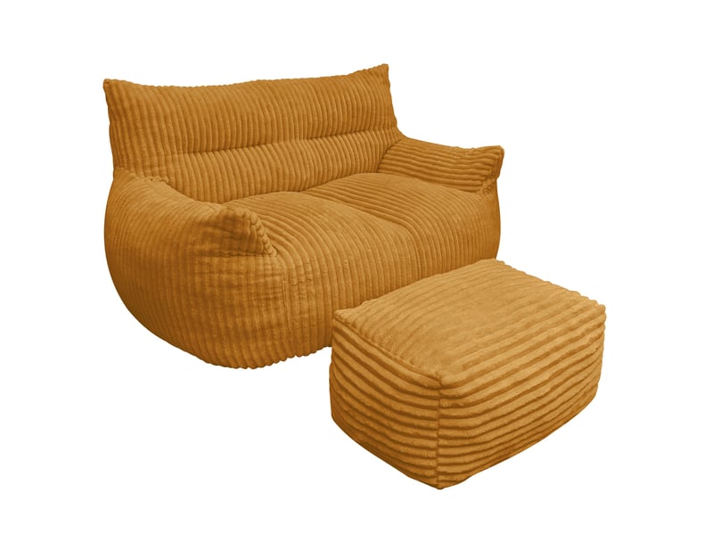  Fauteuil pouf double jaune avec repose-pieds, flanelle, 135 x 100 x 75 cm  - Conforama A