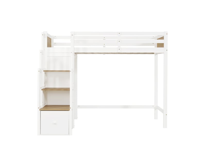 Lit mezzanine enfant 90x200 cm avec bureau et rangements, blanc et bois naturel, sans matelas - Conforama D