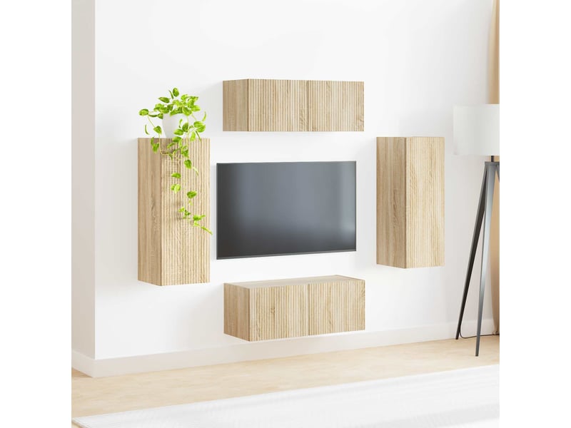 Ensemble de meuble tv - banc tv - meuble de rangement mural 4 pcs chêne sonoma bois d'ingénierie - Conforama D