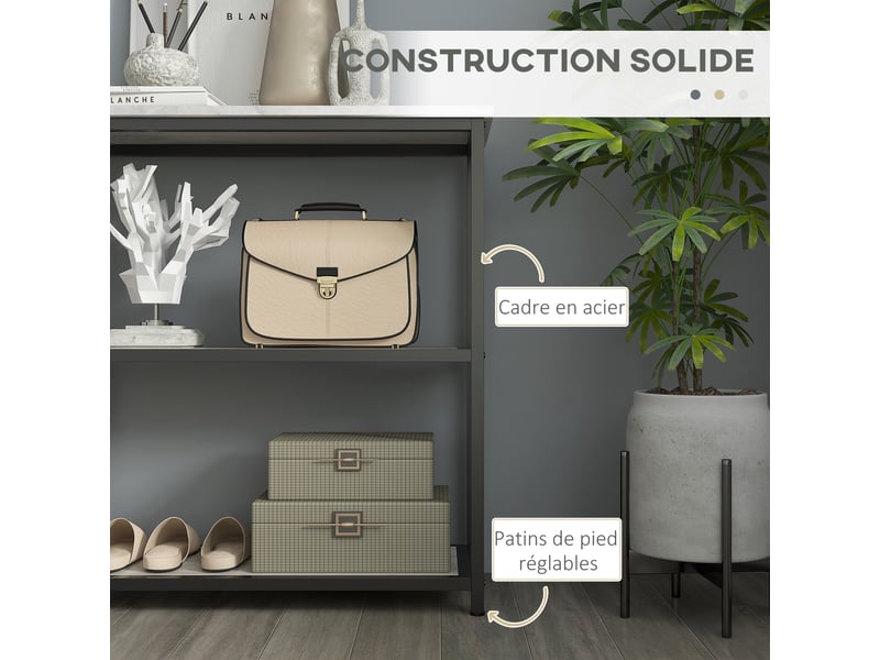 Console meuble 100 cm, table console 3 niveaux, plateaux en effet marbre, blanc, cadre en acier  - Conforama E