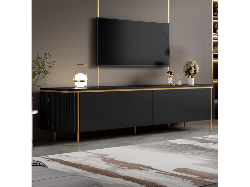  Meuble tv 6 portes avec passe-câbles 180 cm noir homvra  - Conforama D