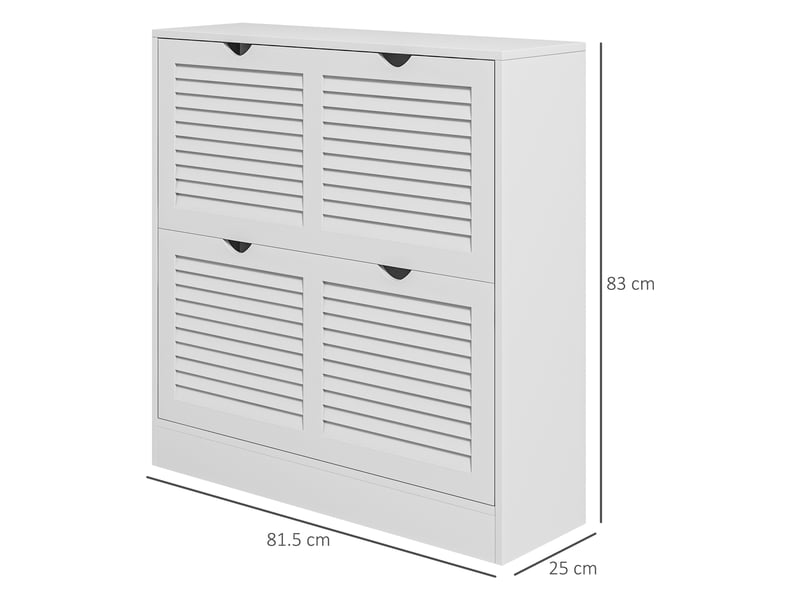  Étagère à chaussures en bois gain de place pour 16 paires de chaussures avec 2 placards à portes abattantes, 81,5 x 25 x 83 cm, blanche  - Conforama D
