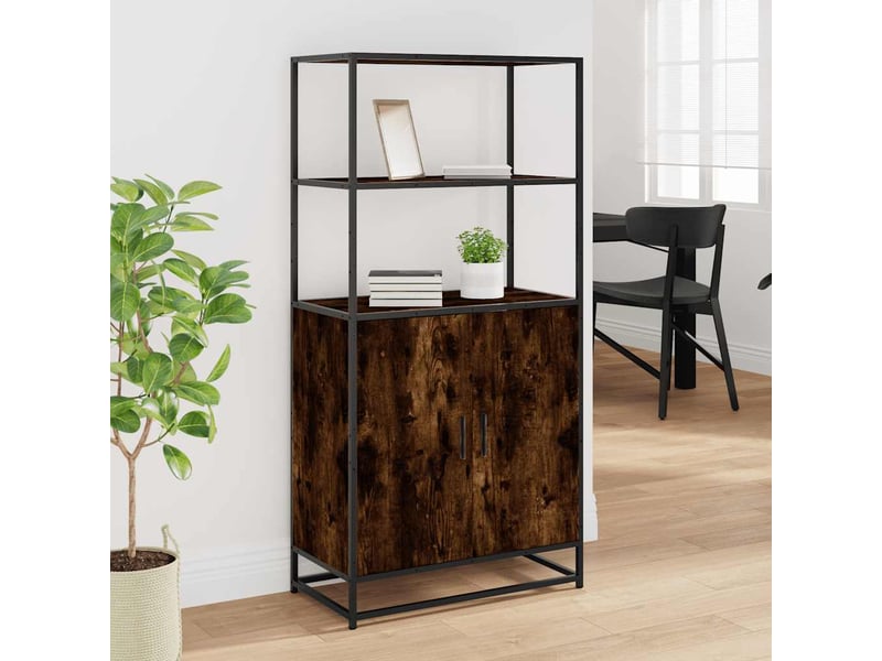  Buffet haut - bahut - meuble de rangement chêne fumé 68x35x139 cm bois d'ingénierie métal  - Conforama C