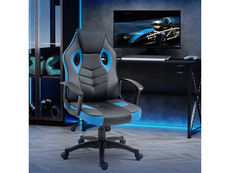  Fauteuil de bureau pivotant à roulettes avec roulettes, en similicuir, idéal pour le gaming.  - Conforama D