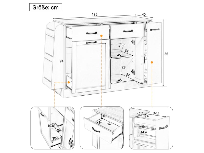  Buffet noir moderne - tiroirs variés, porte-épices externe - cuisinesalonsalle à manger  - Conforama D