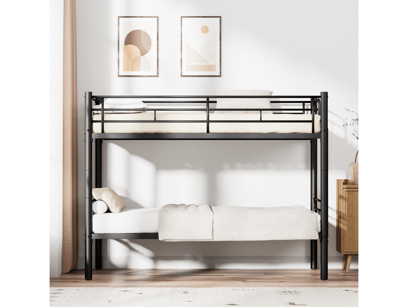  Lit superposé 90x190 cm transformable en 2 lits simples avec barrière de sécurité en métal noir  - Conforama D
