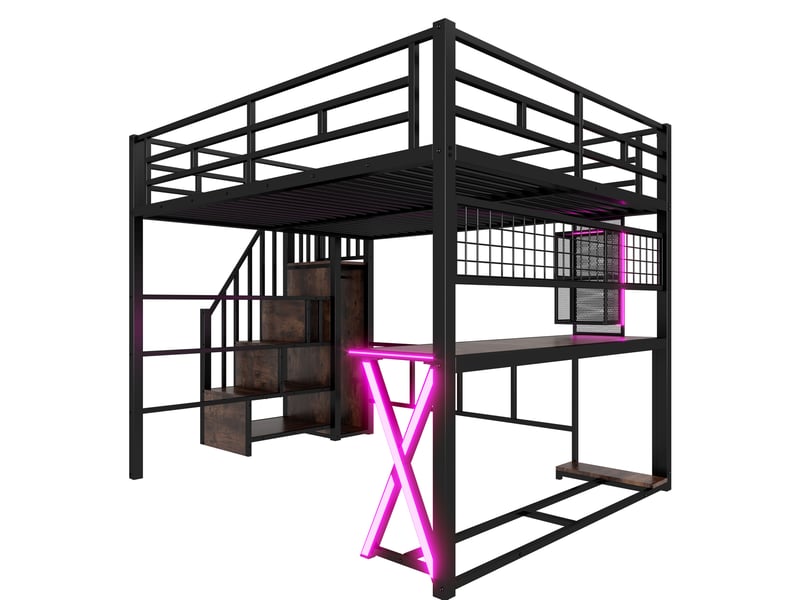  Lit mezzanine 160x200 cm avec bureau, armoire et led coloris noir  - Conforama A