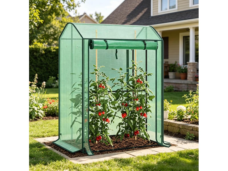 Serre de balcon 100 x 83 x 150 cm – verte – porte enroulable, 6 aérations et structure en acier - Conforama B