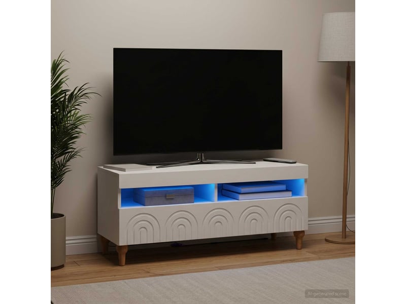  Meuble tv - banc tv - meuble de rangement led blanc bois d'ingénierie  - Conforama B