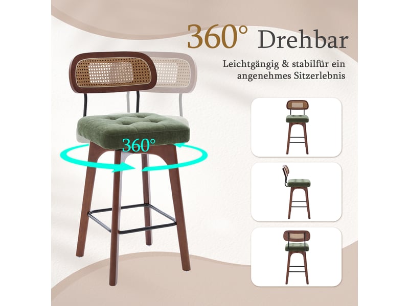 Fauteuil de salon - ensemble de 2 tabourets de bar pivotants à 360°, tabourets de bar de cuisine et de petit-déjeuner, vert - Conforama E