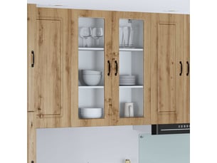 Meuble mural de cuisine, cabinet en verre mural chêne artisanal 80x31x100cm shl2307