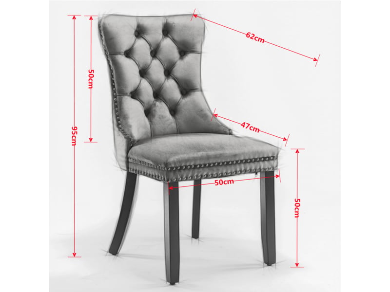 Lot de 2 chaises de salle à manger en velours bleu capitonnées pieds en bois massif et clous  - Conforama E