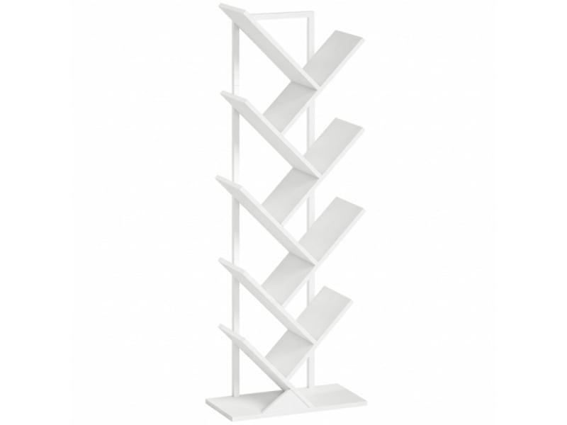 Bibliothèque arbre 9 niveaux, cadre en acier, rangement cddvd, blanc, style industriel - Conforama A