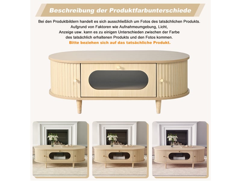 Table basse 100x50x40, coloris bois table basse salon, tiroir intégré, porte coulissante, 4 pieds de support  - Conforama E