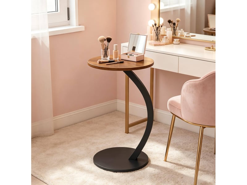  Table d'appoint ronde 40 x 40 x 65 cm en mdf et métal en forme de c noir et vintage chicfurn  - Conforama C