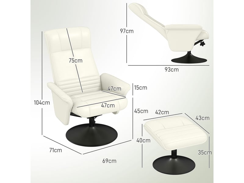  Chaise repose-pieds inclus assise pivotante fonction inclinable charge maximale 150 kg revêtement microfibre coloris blanc crème  - Conforama B