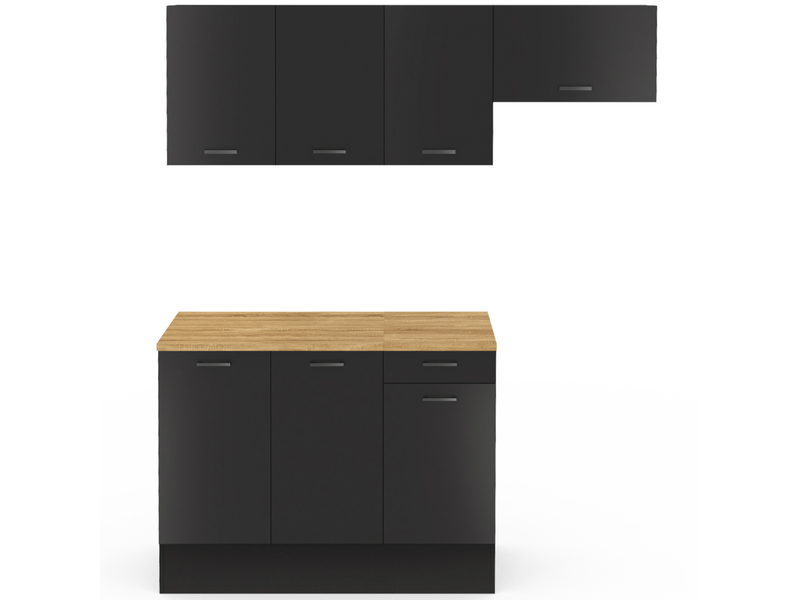 Cuisine complète 180 cm subtil avec plan de travail 5 éléments noir et plateaux bois - Conforama C