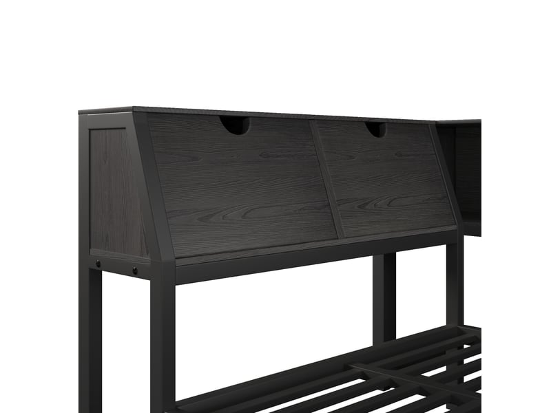  Lit combiné 90x200 cm équipé de led, de tête de lit de rangement, de tiroirs et de bureau, mdf métal noir, sans matelas  - Conforama E