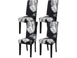 Housse de chaise élastique et rétractable pour restaurants, maisons, hôtels, mariages et conférences feuille de palmier grise, 4