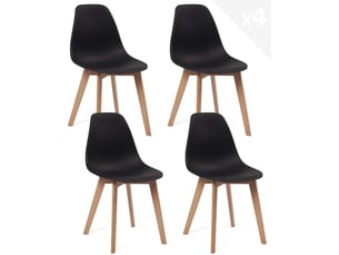 Lot de 4 chaises de cuisine scandinaves nao noires avec pieds en hêtre clair