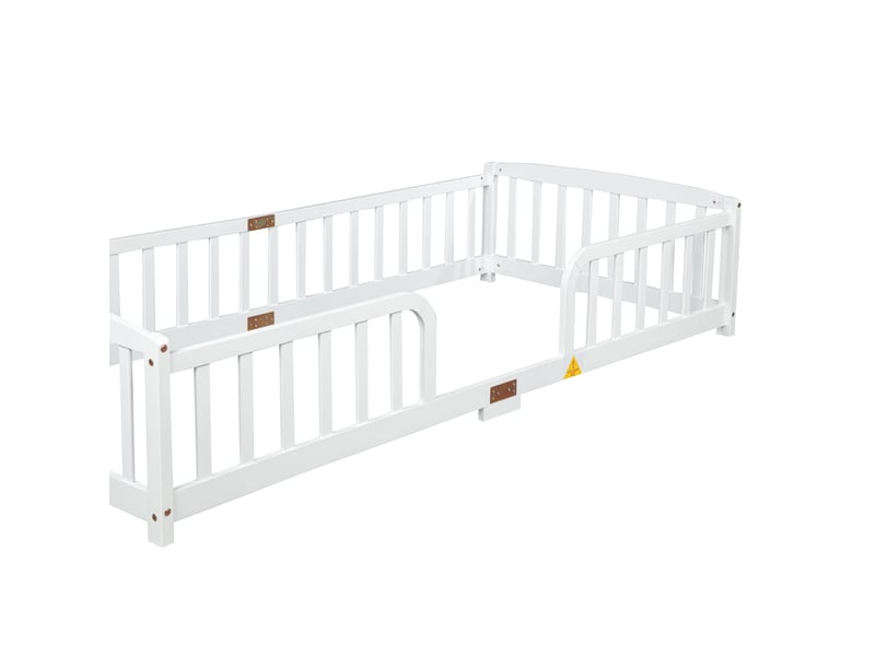  Lit enfant 90x200 cm avec barrières de sécurité blanc pin massif entrée centrale sommier bas Sol Morn - Conforama A