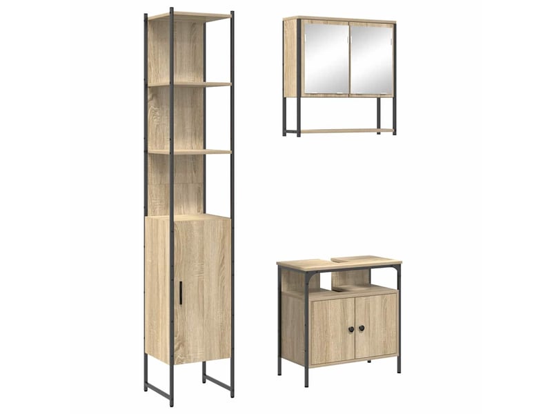  Ensemble de mobilier de salle de bain 3 pc chêne sonoma cf64371  - Conforama A