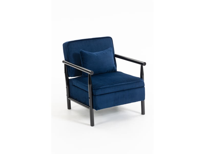 Fauteuil de salon moderne 80x61x72cm - coffre de rangement intégré, coussin lombaire amovible et structure en bois massif - velours côtelé - bleu  - Conforama A