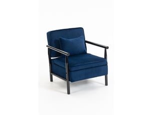 Fauteuil de salon moderne 80x61x72cm - coffre de rangement intégré, coussin lombaire amovible et structure en bois massif - velours côtelé - bleu