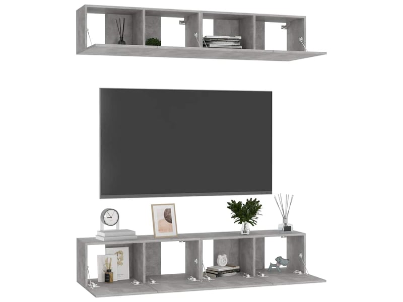  Lot de 4 meuble tv bas salon gris béton 80x30x30 cm bois d'ingénierie shl97251  - Conforama C