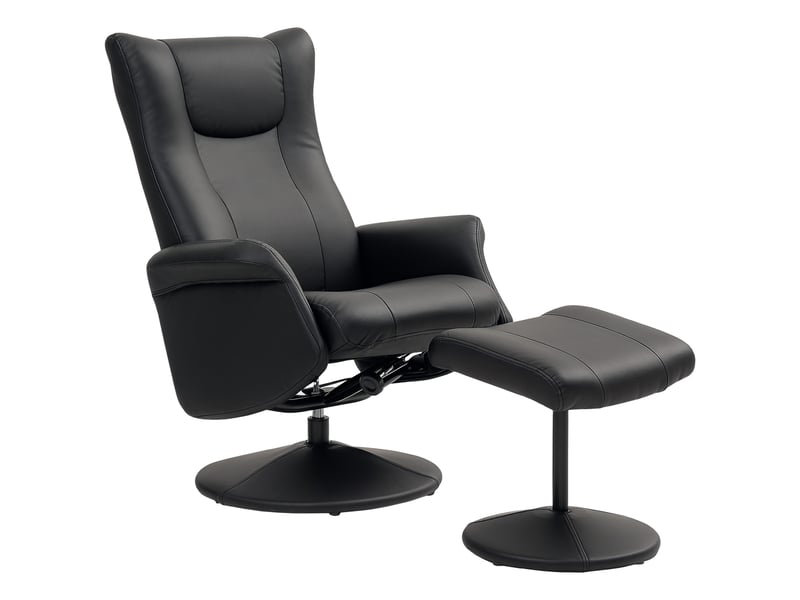  Fauteuil de direction avec repose-pieds, aspect cuir, pivotant, dossier réglable, jusqu'à 150 kg, noir  - Conforama B
